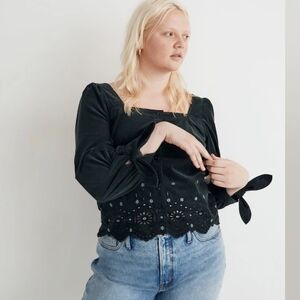 Madewell Embroidered Eyelet Corduroy Tie-Sleeve Top